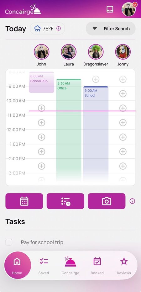 Concairge shared family calendar view